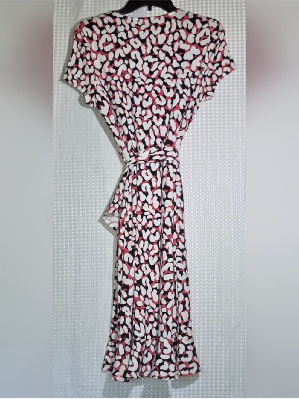 Leota Wrap Dress Pink Black White Abstract Print Hi Low Midi Dress XS - Picture 7 of 10